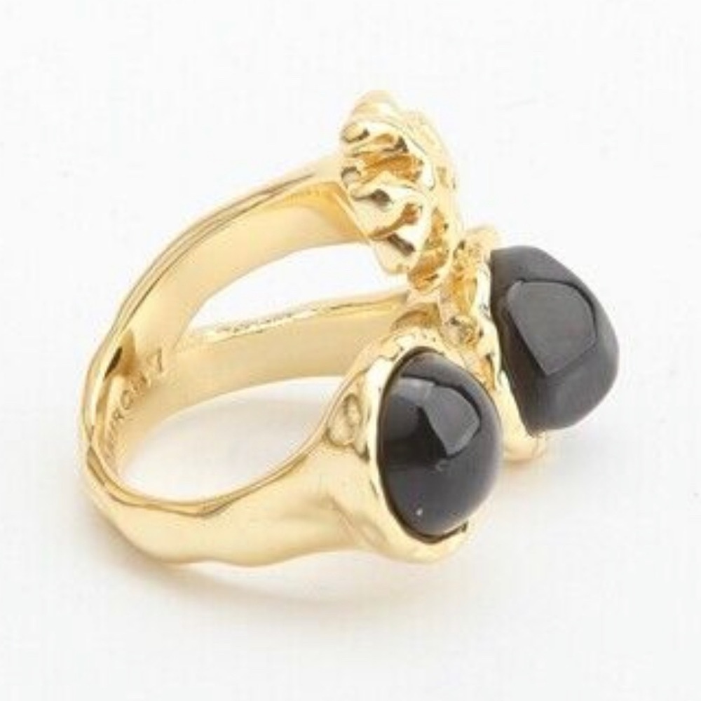 🔥🔥Tory Burch Authentic Roxanne Semiprecious Statement Ring Black And Gold Size 7 - Picture 13 of 16